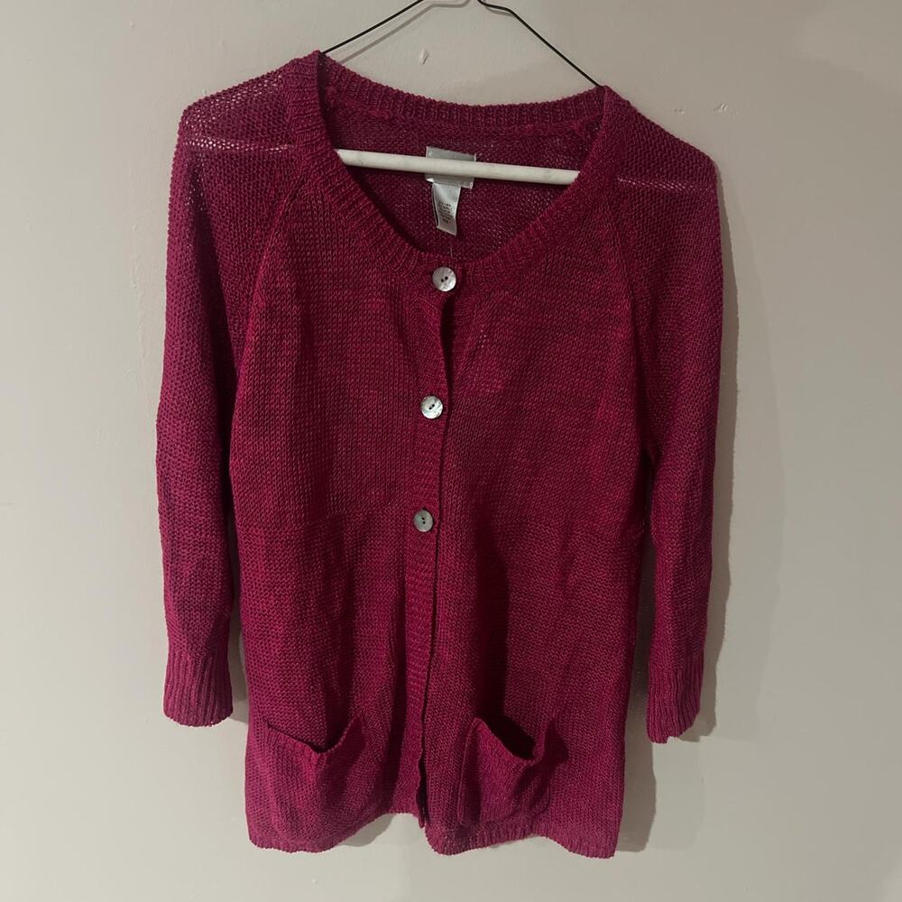 Chicos burgundy cardigan with pockets